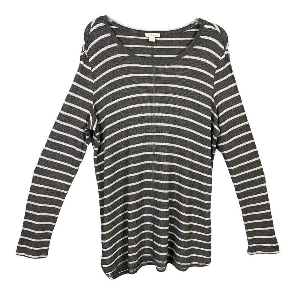 Tribal Jeans Stitch Fix Ribbed Henley Stripe Tunic Top Women Large Fitted